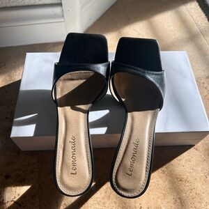 Black Square-Toe Slide Mules